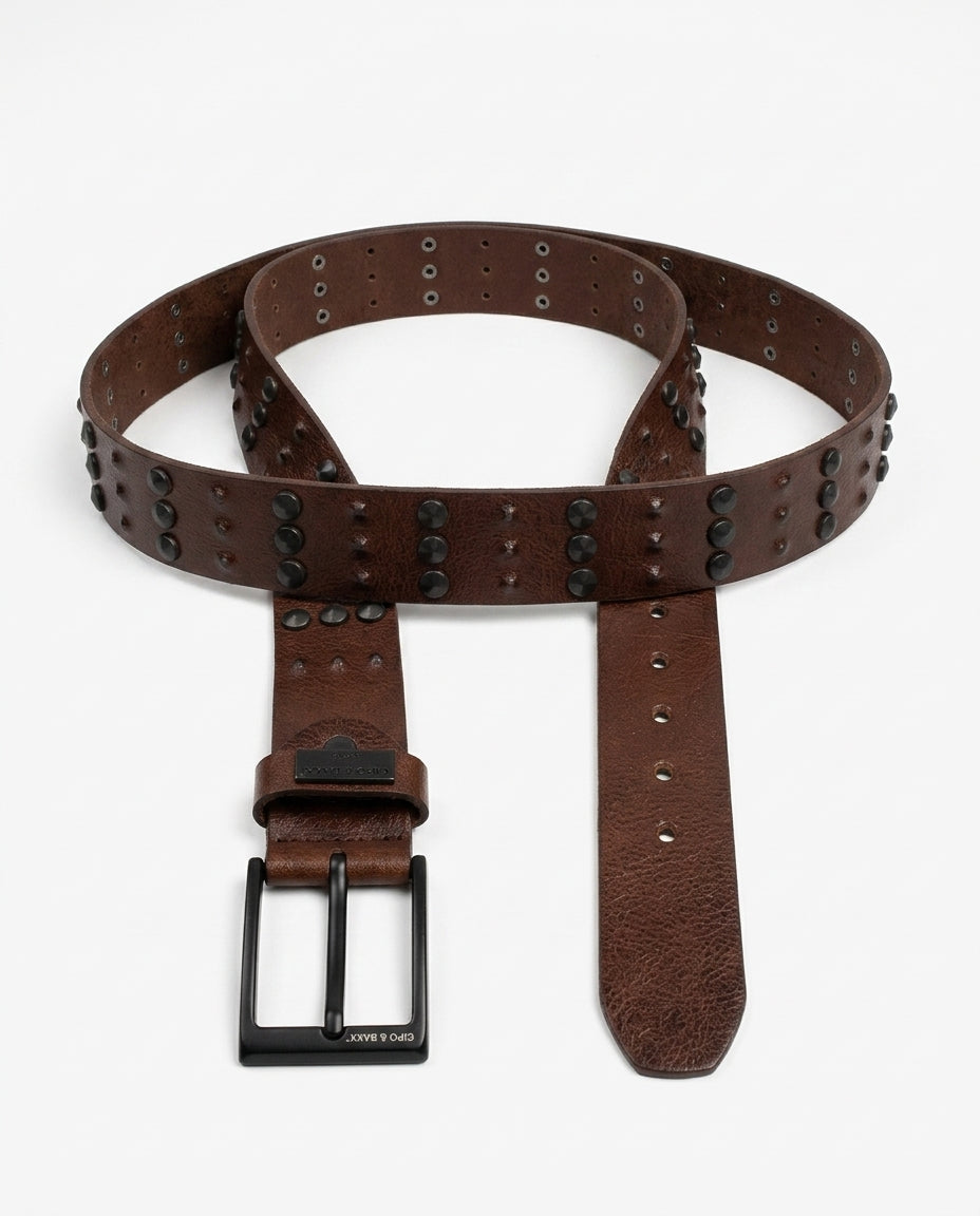 Cipo & Baxx Herren Leder Gürtel Nieten CG122 braun