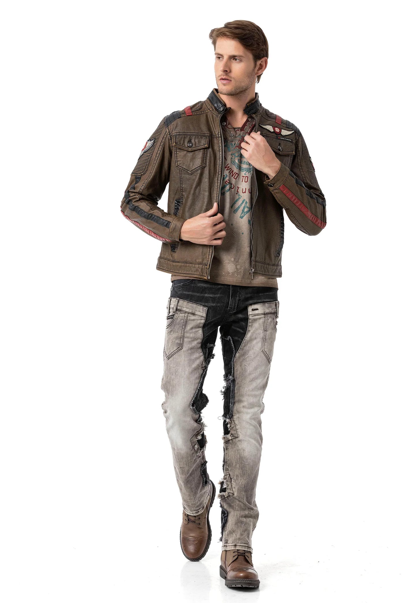 Cipo & Baxx TROPI Men's Biker Leather Jacket CJ257 Red