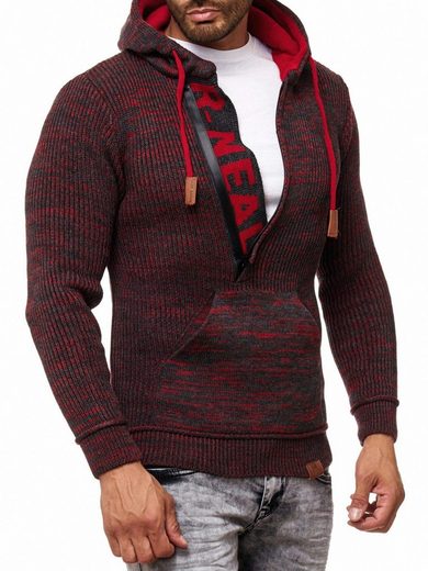 Rusty Neal men's knitted pullover hooded sweatshirt red