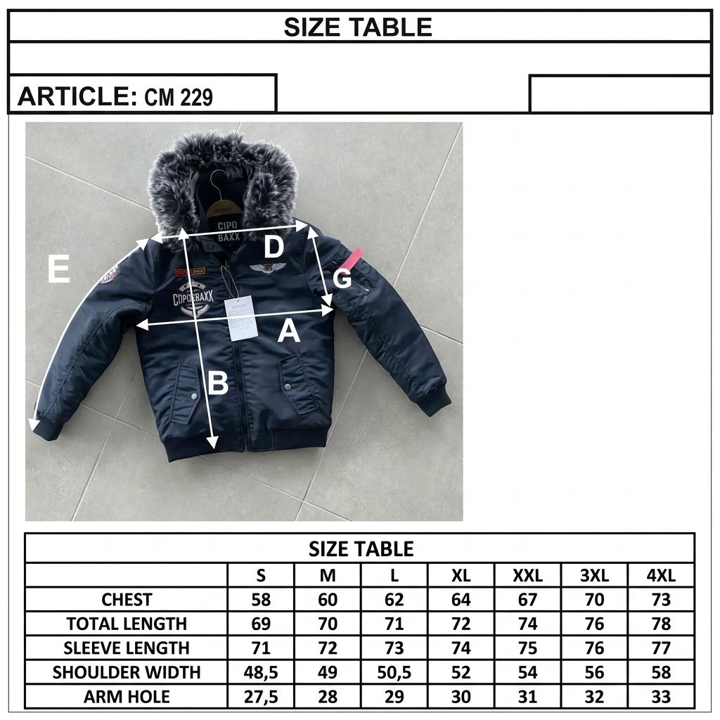 Cipo & Baxx HUNTER Herren Bomberjacke Fell Kapuze blue CM229 - Persvision
