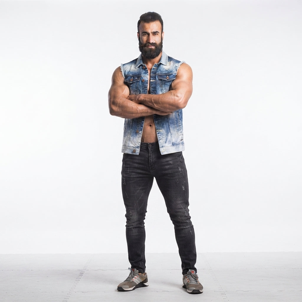Cipo &amp; Baxx RYM Men's Vest Jacket Denim CW104