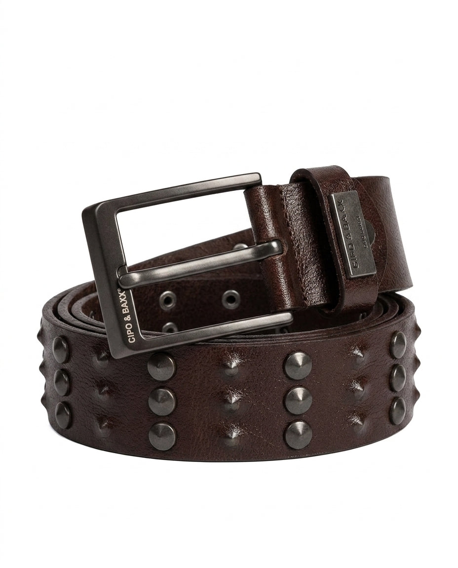 Cipo & Baxx Herren Leder Gürtel Nieten CG122 braun