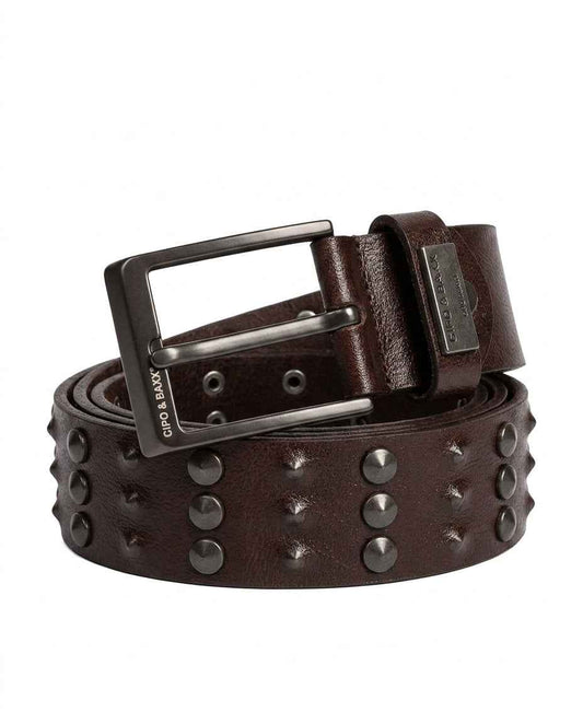 Cipo & Baxx Herren Leder Gürtel Nieten CG122 braun