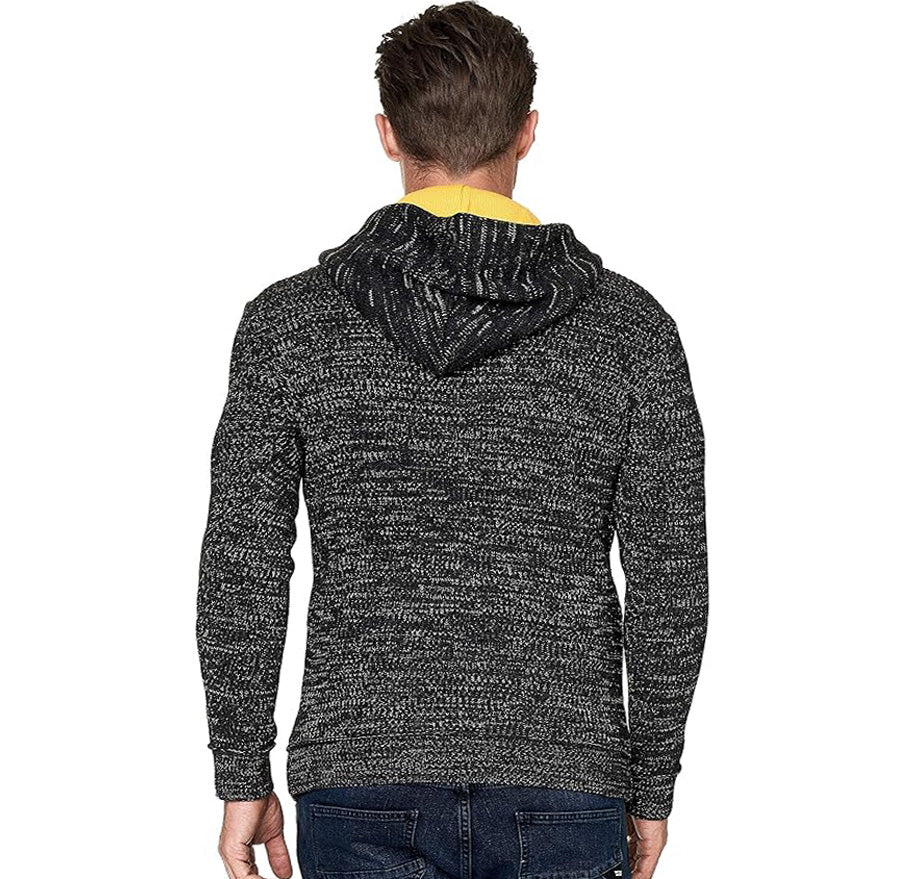 Rusty Neal Herren Strickpullover Kapuzensweatshirt schwarz-gelb