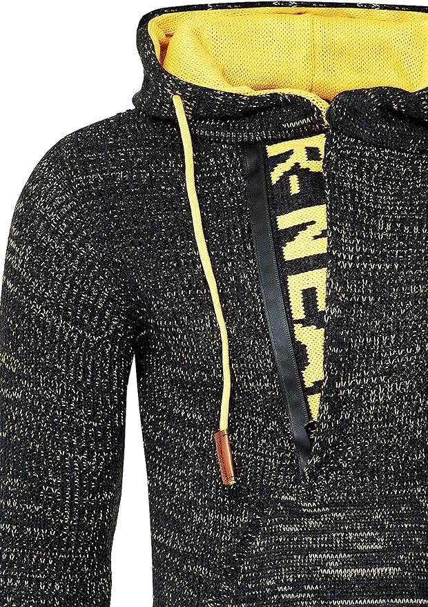 Rusty Neal men's knitted sweater hooded sweatshirt black and yellow