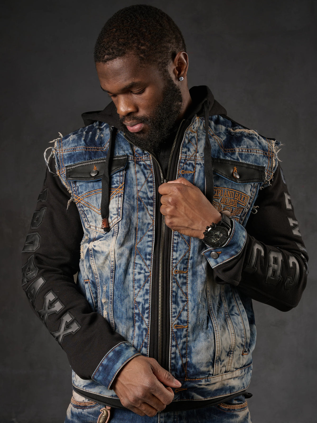 Cipo & Baxx HARTFORD Herren Jeans Jacke Weste Denim Hoodie CJ309