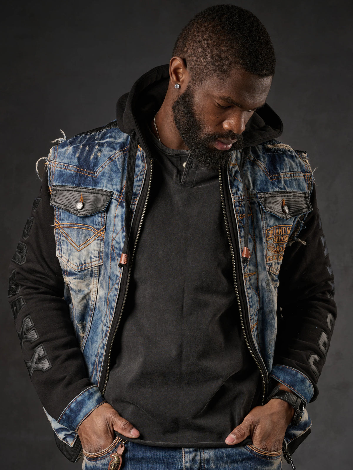 Cipo & Baxx HARTFORD Herren Jeans Jacke Weste Denim Hoodie CJ309