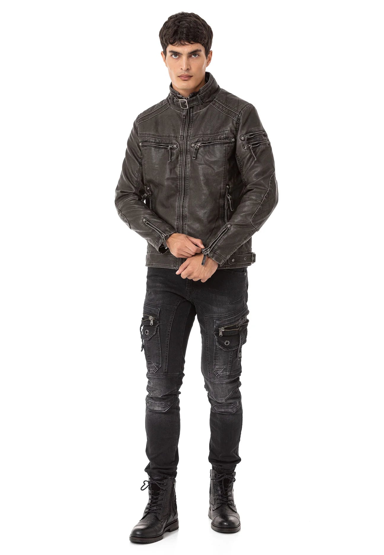 Cipo &amp; Baxx ONYX Men's Biker Leather Jacket CM124