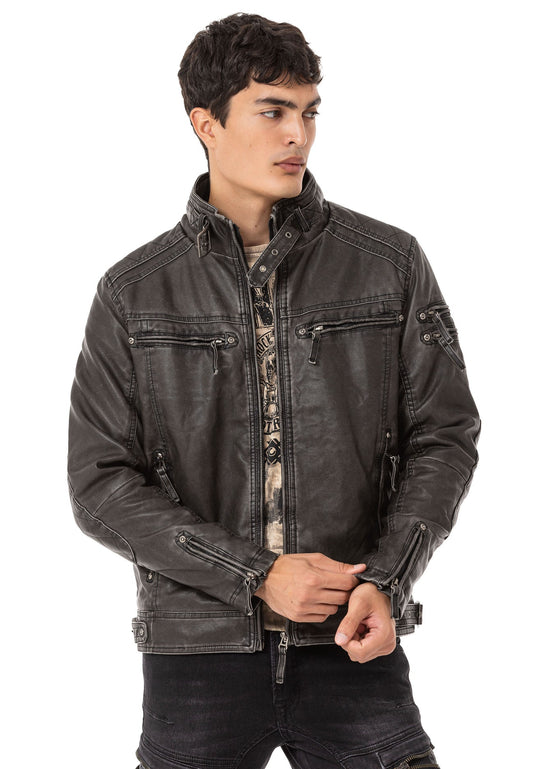 Cipo &amp; Baxx ONYX Men's Biker Leather Jacket CM124