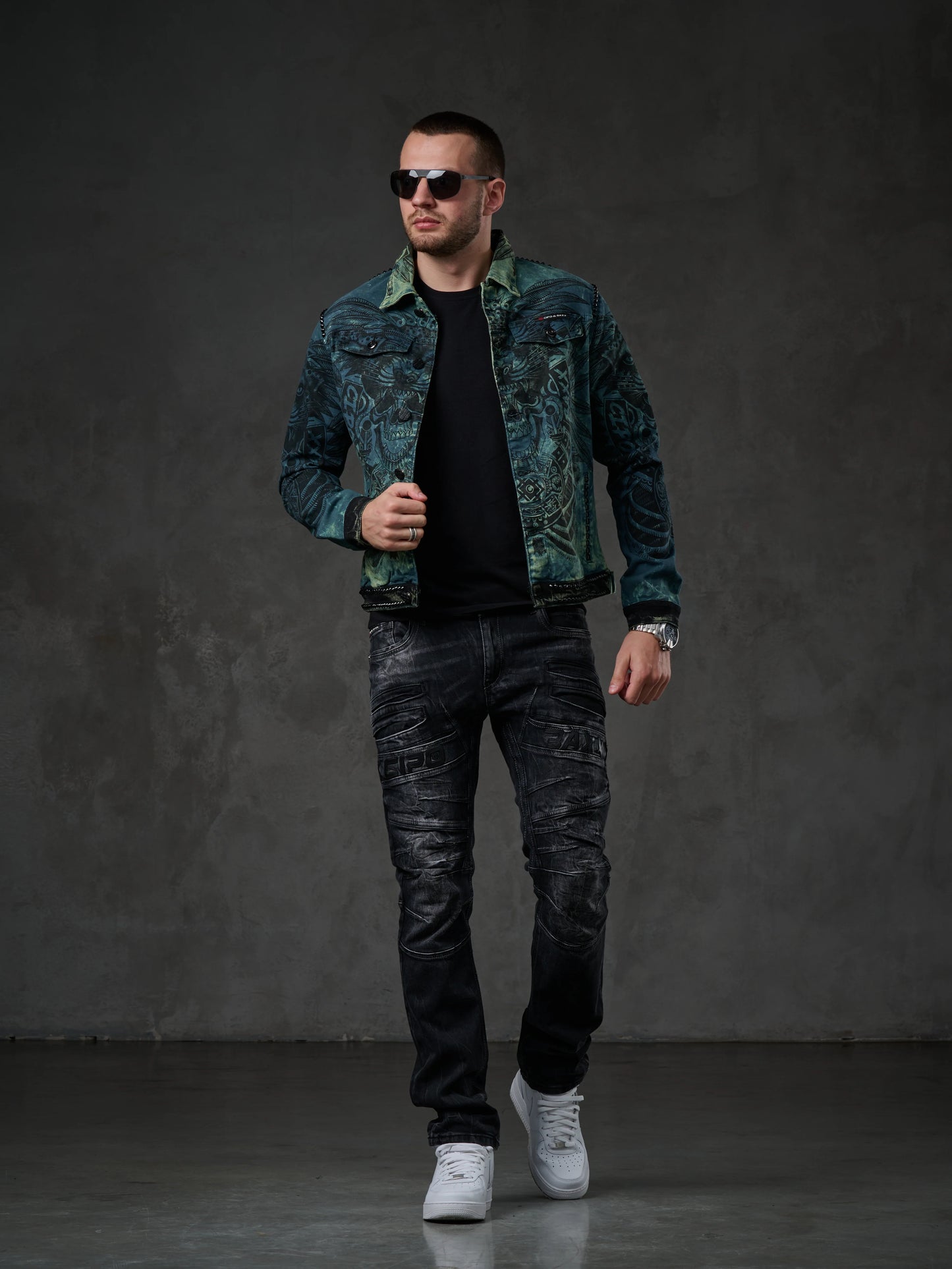 Cipo &amp; Baxx CHRISTOPHER Men's Biker Jeans Jacket Denim CJ272