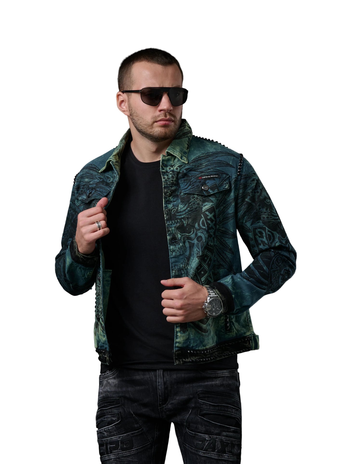 Cipo &amp; Baxx CHRISTOPHER Men's Biker Jeans Jacket Denim CJ272