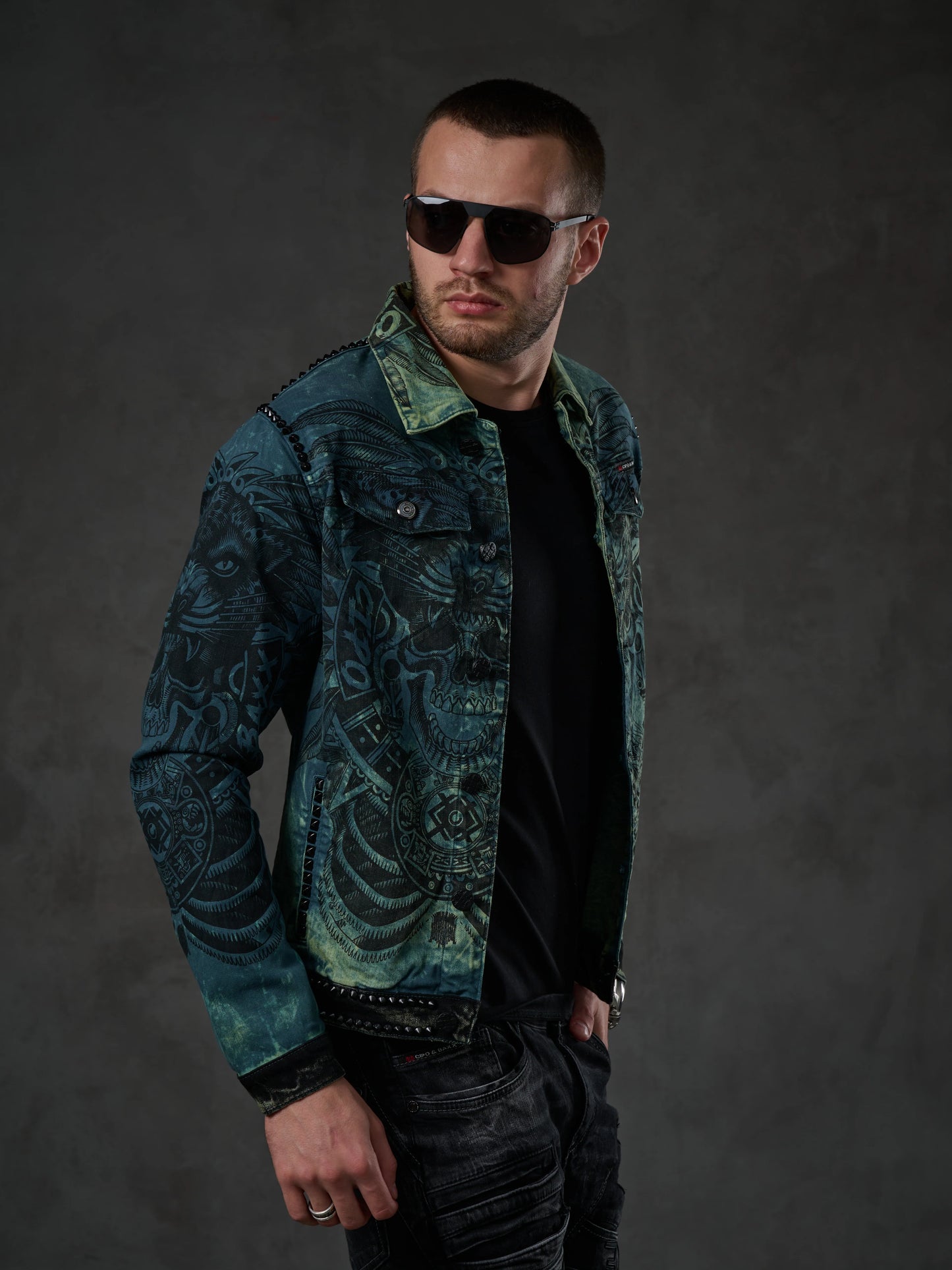 Cipo &amp; Baxx CHRISTOPHER Men's Biker Jeans Jacket Denim CJ272