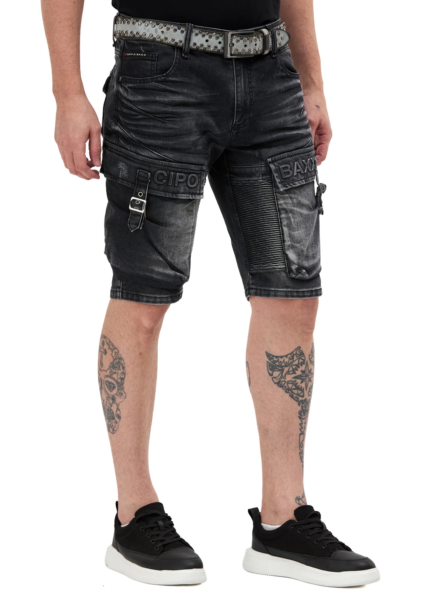 Cipo &amp; Baxx SKULL Men's Short Jeans Denim CK255