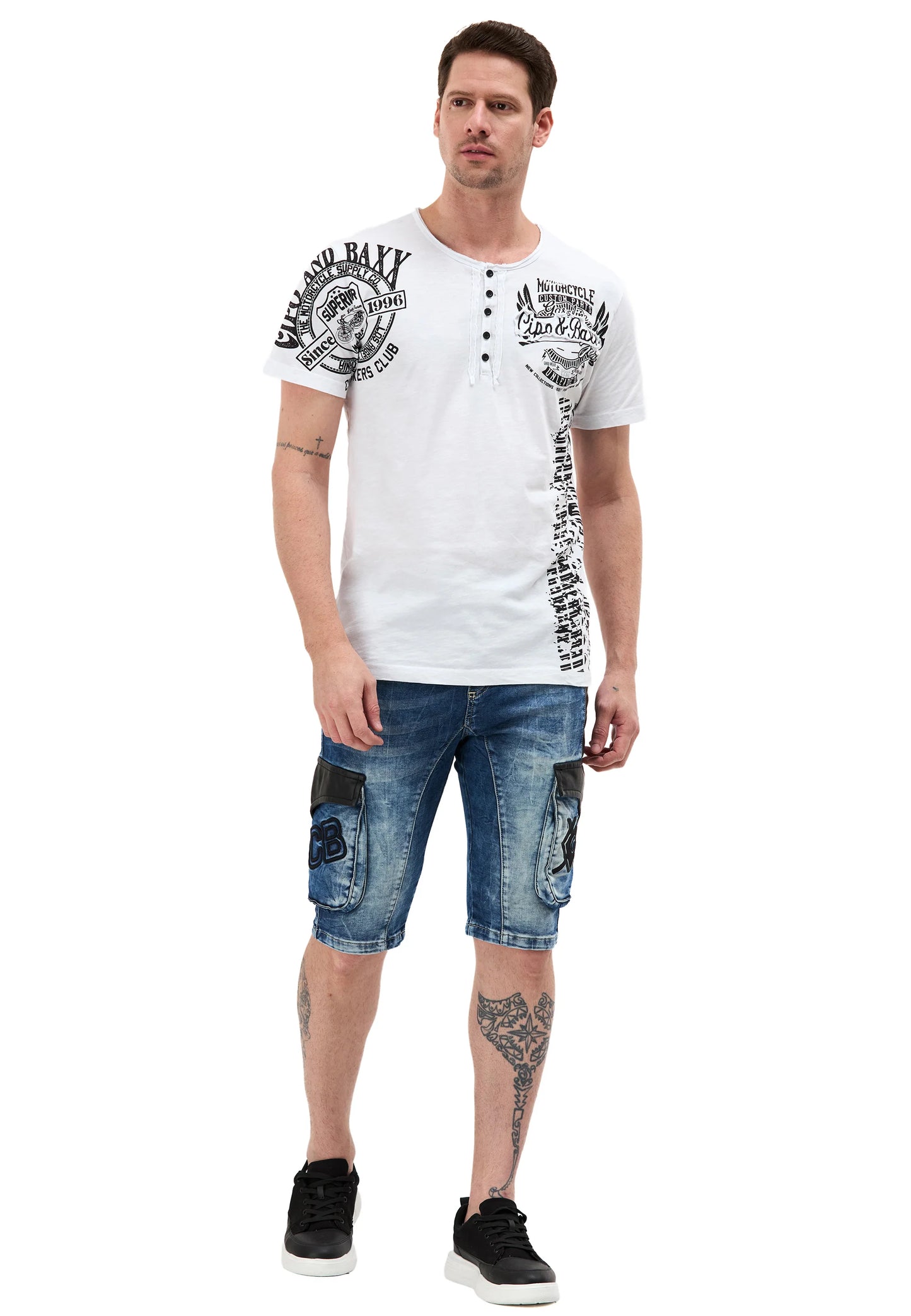 Cipo & Baxx ESA Herren Kurze Jeans Denim Blau CK311
