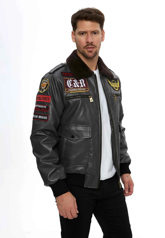 Cipo & Baxx AVIATOR Herren Lederjacke CM235 ANTHRACITE