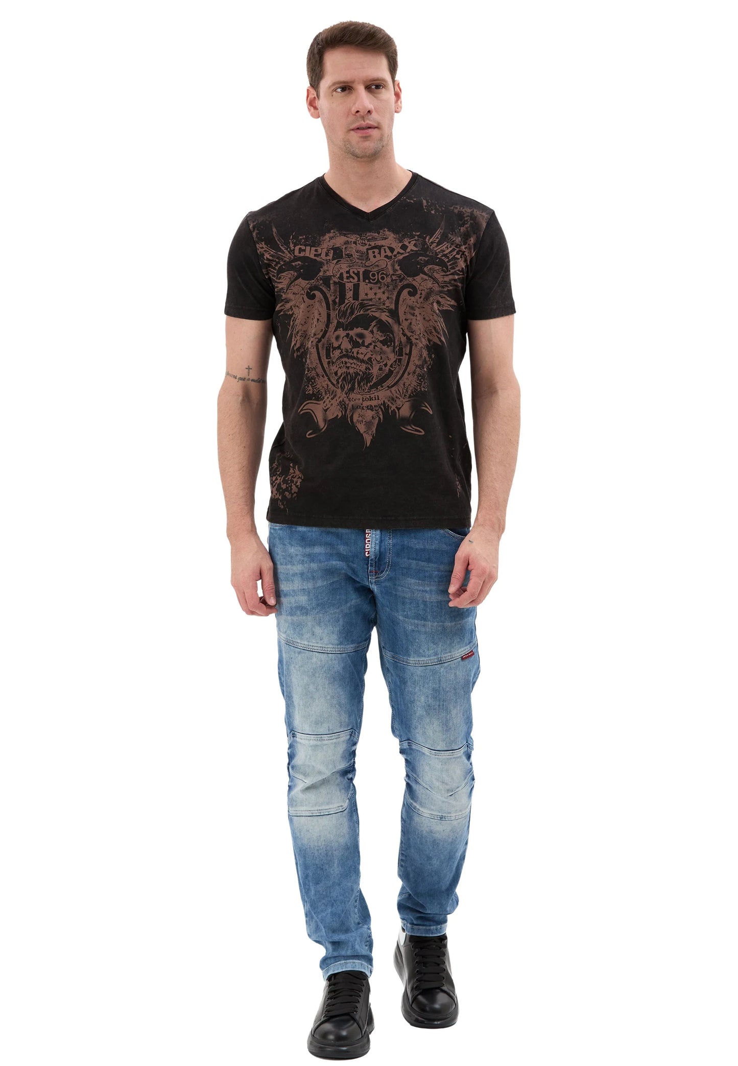 Cipo &amp; Baxx PICARD Men's T-Shirt black CT395