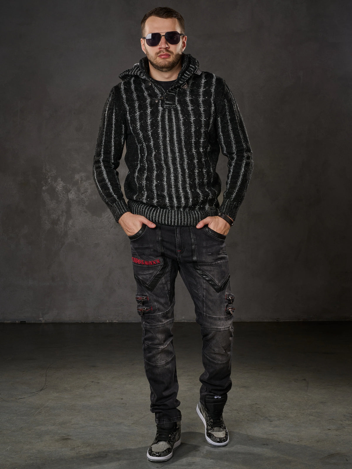 Cipo & Baxx SIRUS Herren Strickpullover Black CP214 - Persvision