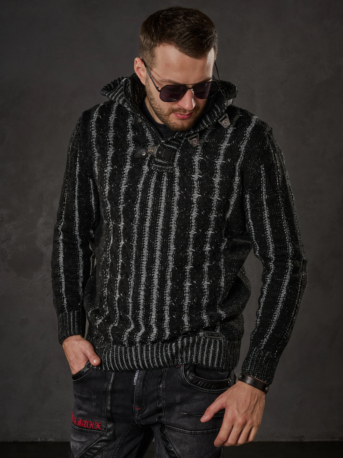 Cipo & Baxx SIRUS Herren Strickpullover Black CP214 - Persvision