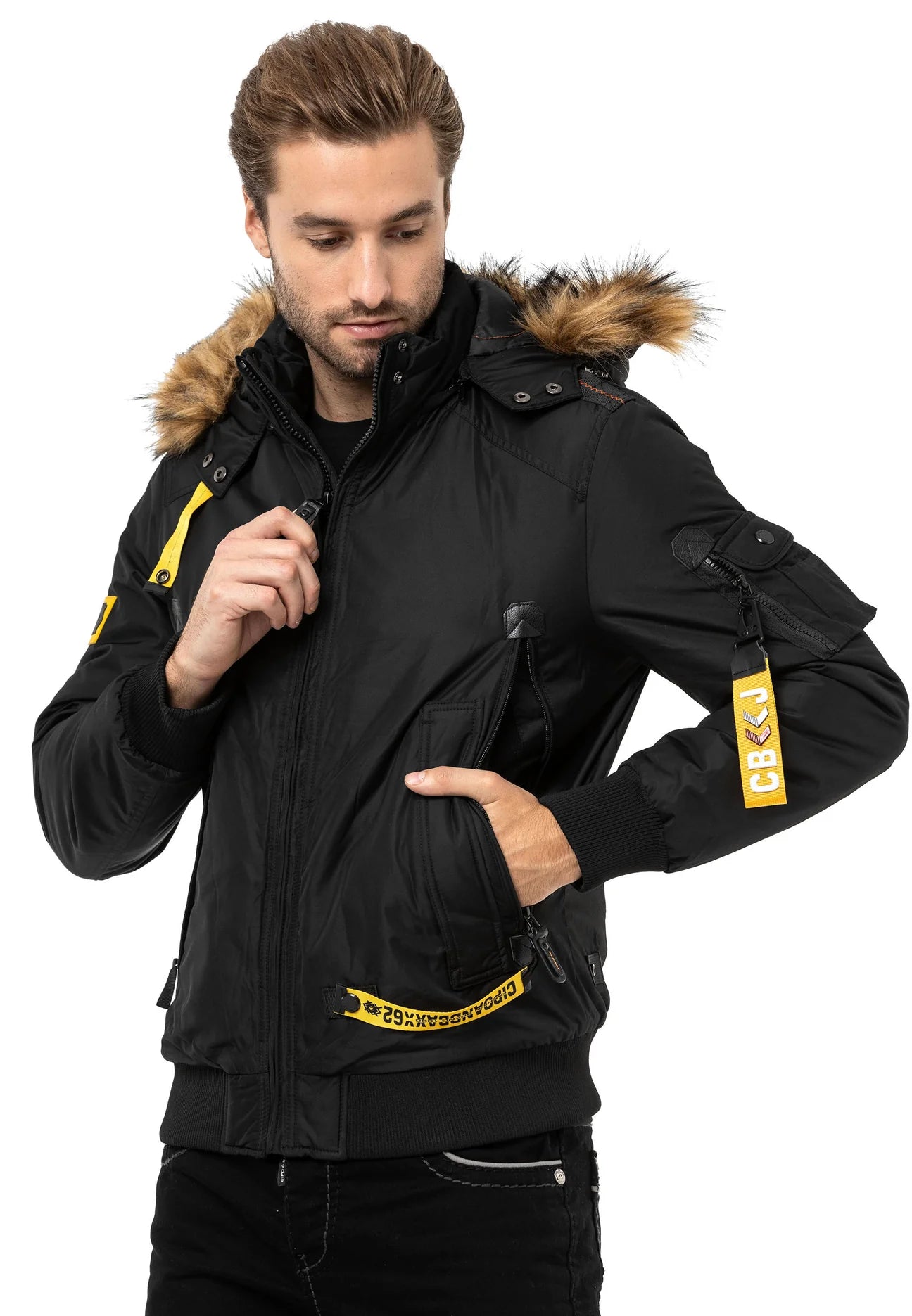 Cipo & Baxx TYRON Herren Bomberjacke Fellkragen CM220