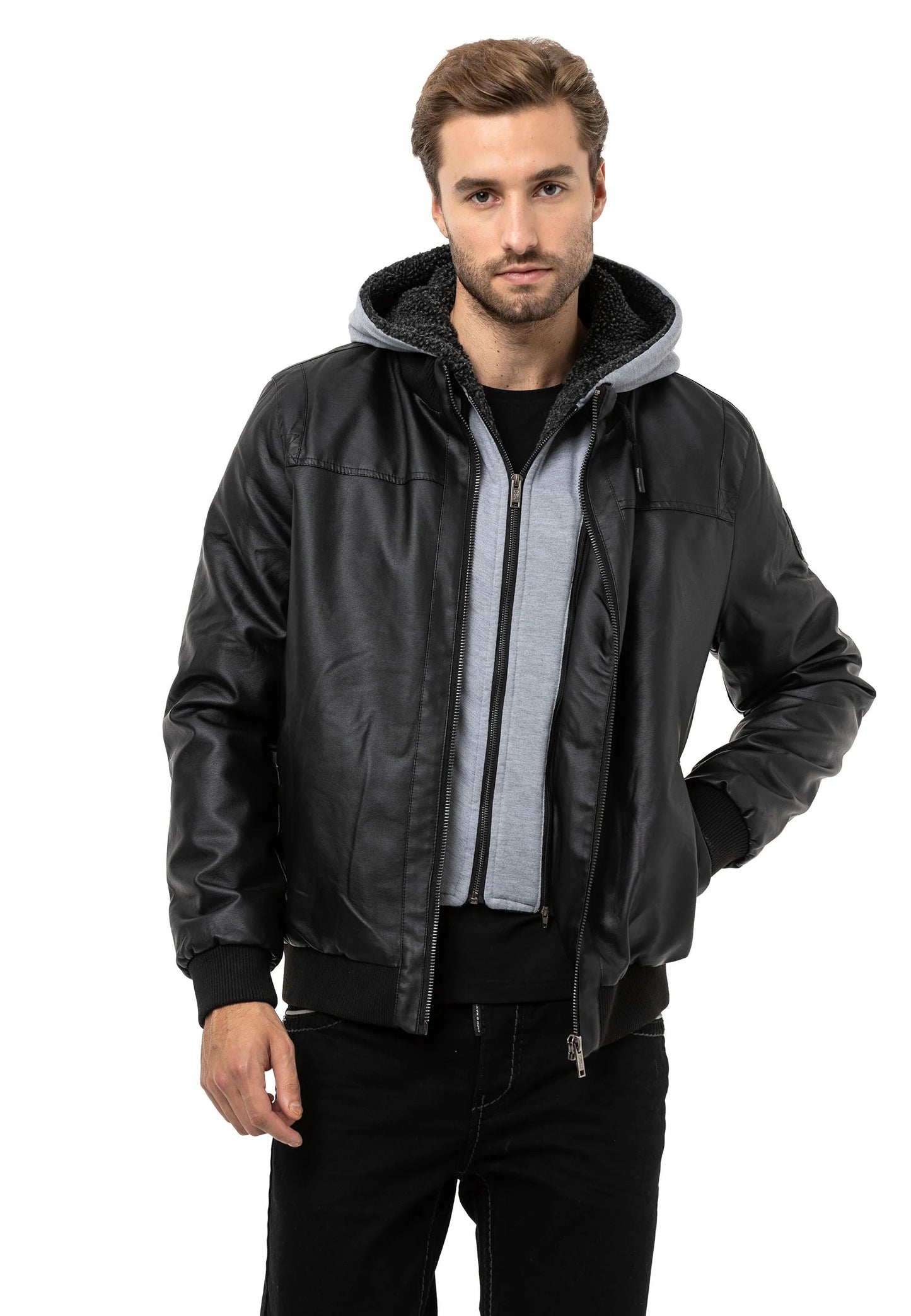 Cipo & Baxx LAVAL Herren Lederjacke Weste Denim CM214