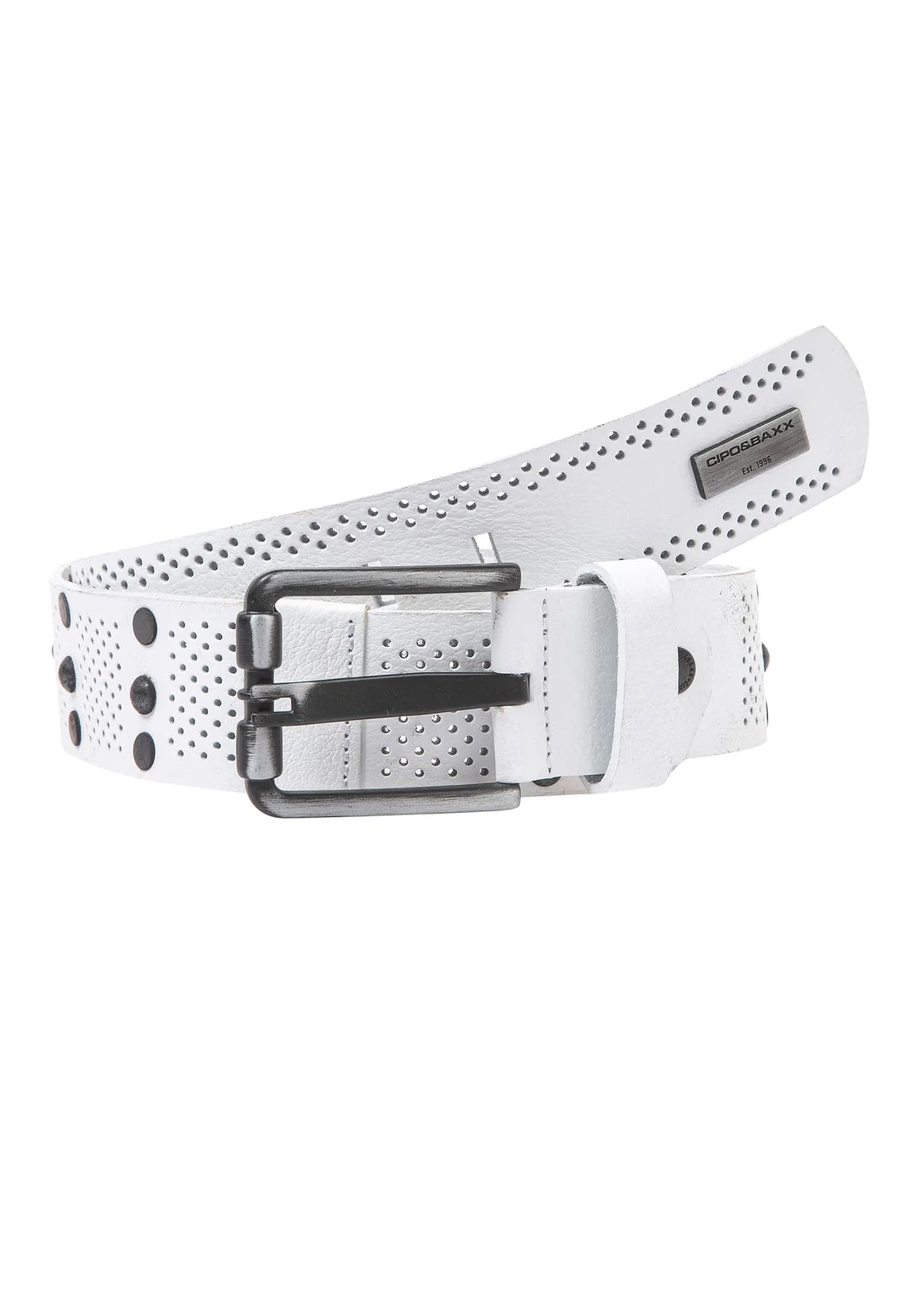 Cipo &amp; Baxx Men's Leather Belt CG175 White 