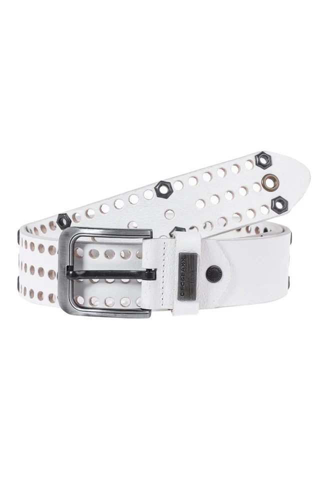 Cipo &amp; Baxx Men's Leather Belt CG100 White 