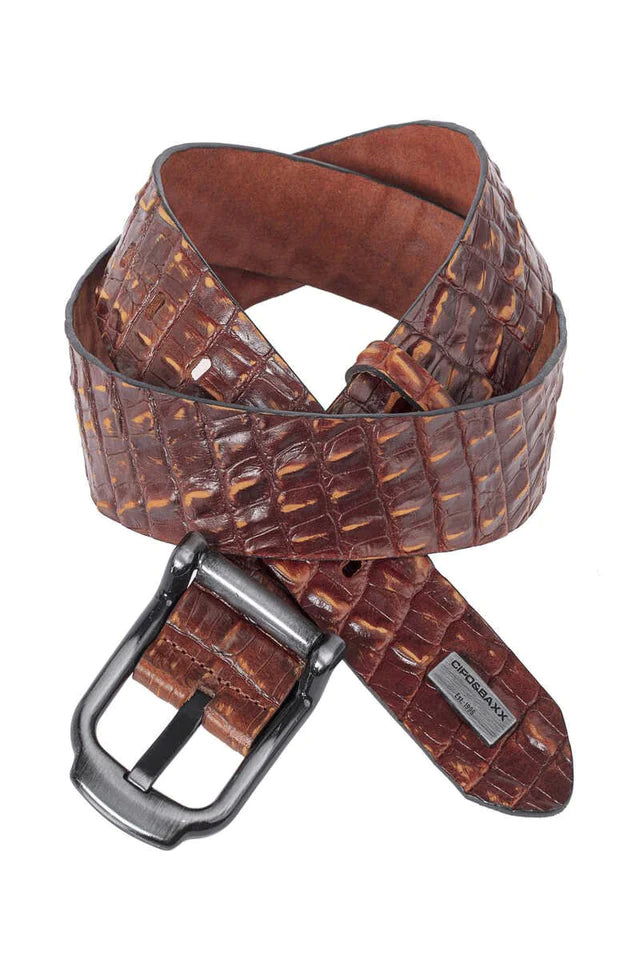 Cipo &amp; Baxx Men's Leather Belt CG176 Tobacco 