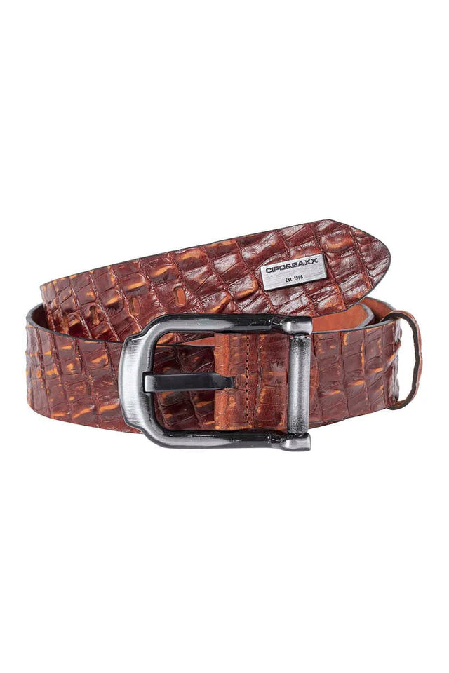 Cipo &amp; Baxx Men's Leather Belt CG176 Tobacco 