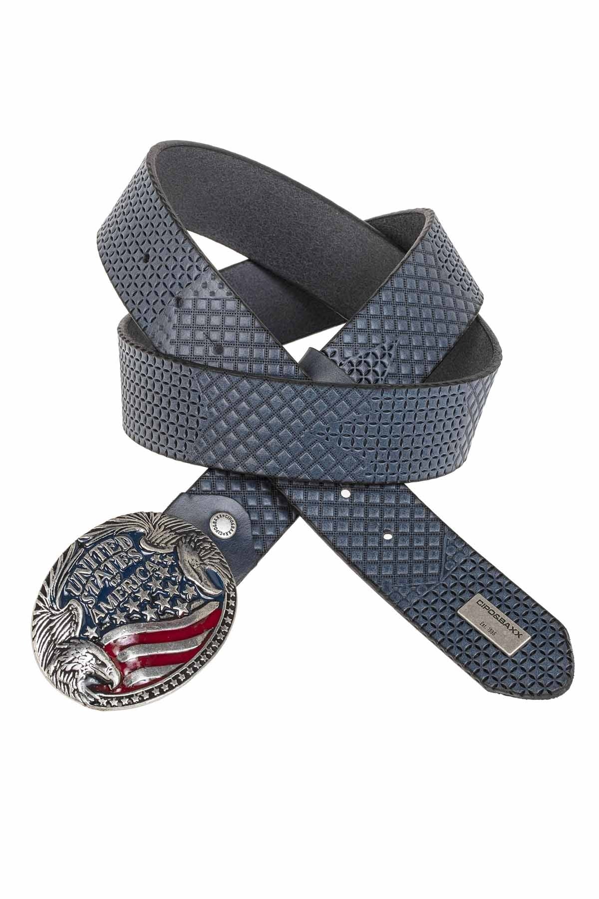 Cipo & Baxx Herren Leder Gürtel USA CG197 Blau