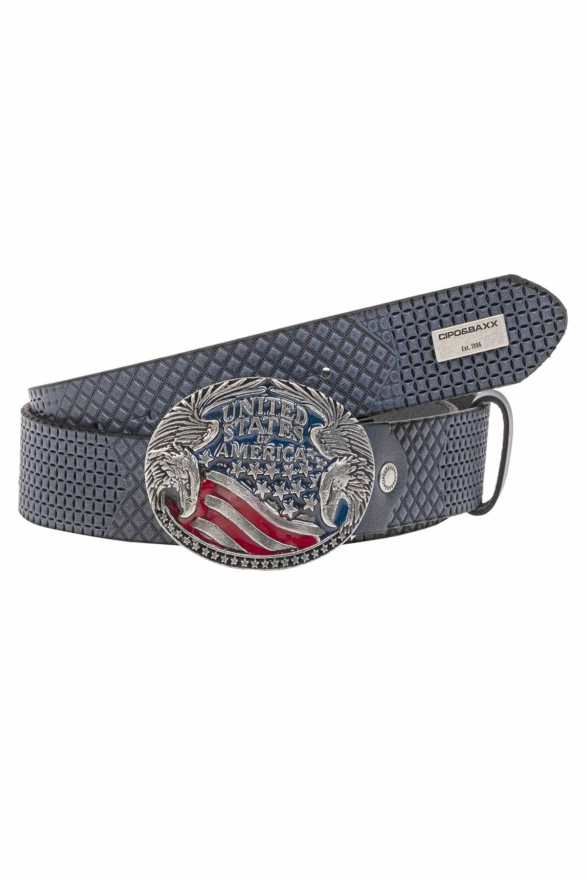 Cipo & Baxx Herren Leder Gürtel USA CG197 Blau