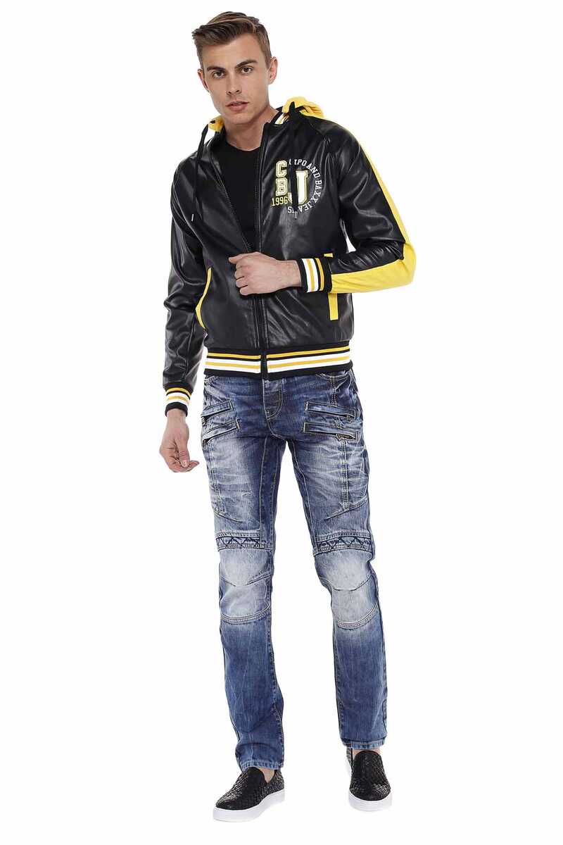 Cipo &amp; Baxx JAMESON Men's Leather Jacket Hoodie CJ237