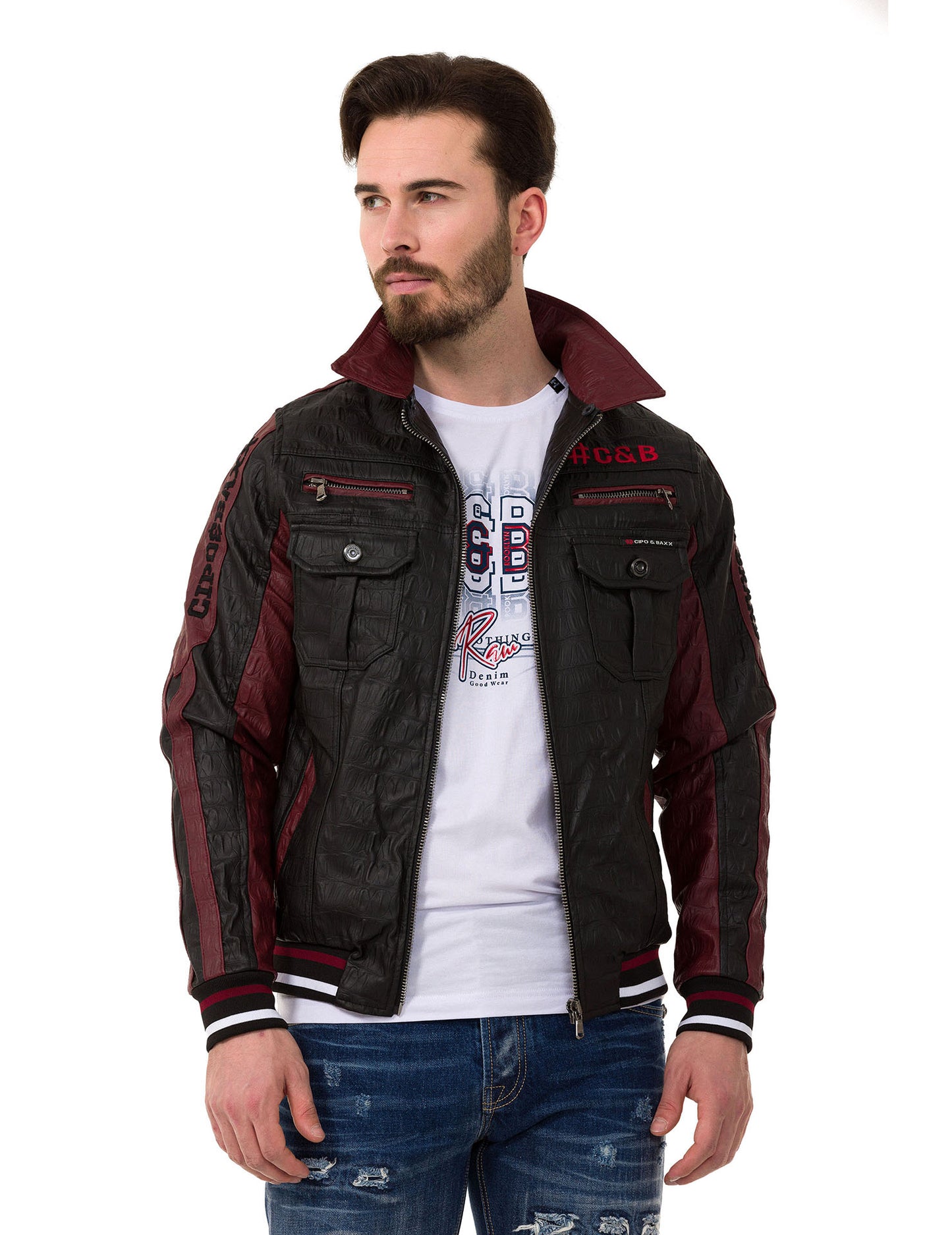 Cipo & Baxx ENZO Herren Biker Leder Jacke CJ284