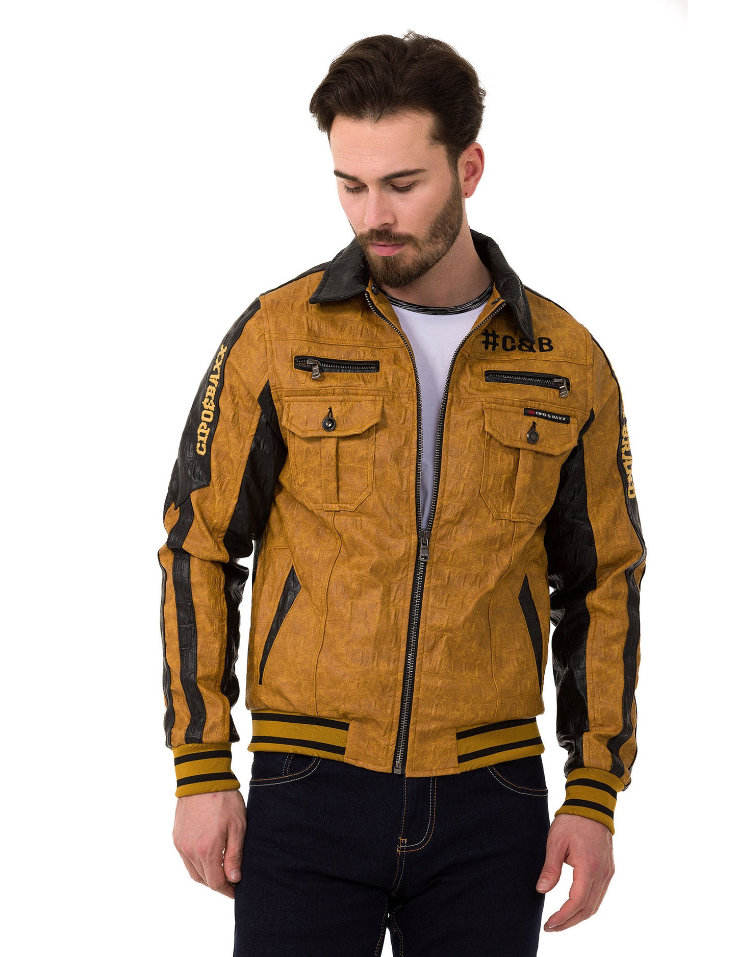 Cipo &amp; Baxx ARTURO Men's Biker Leather Jacket CJ284