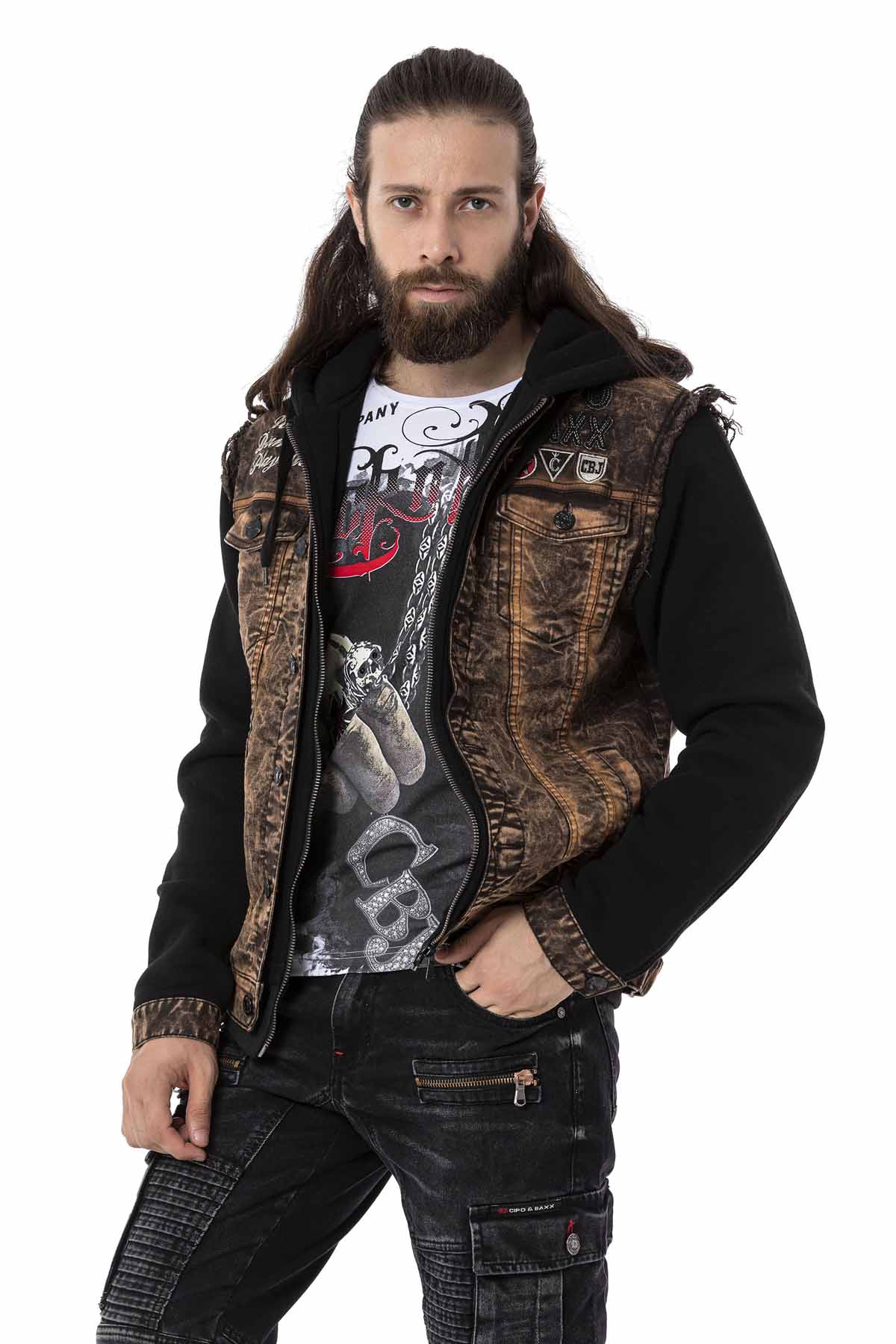 Cipo & Baxx DIVISION Herren Jeans Jacke Weste Denim Hoodie CJ287