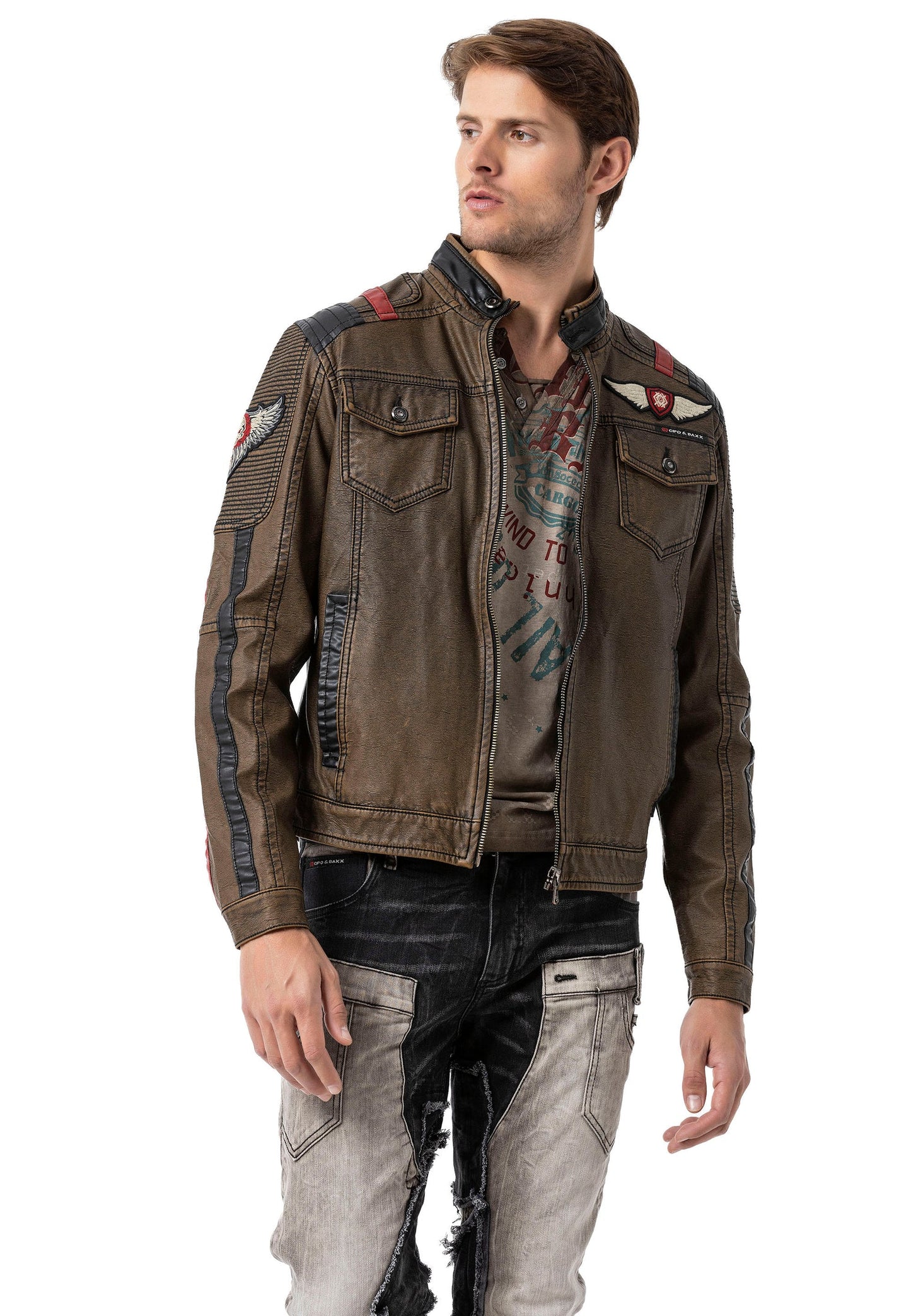 Cipo & Baxx TROPI Herren Biker Leder Jacke CJ304