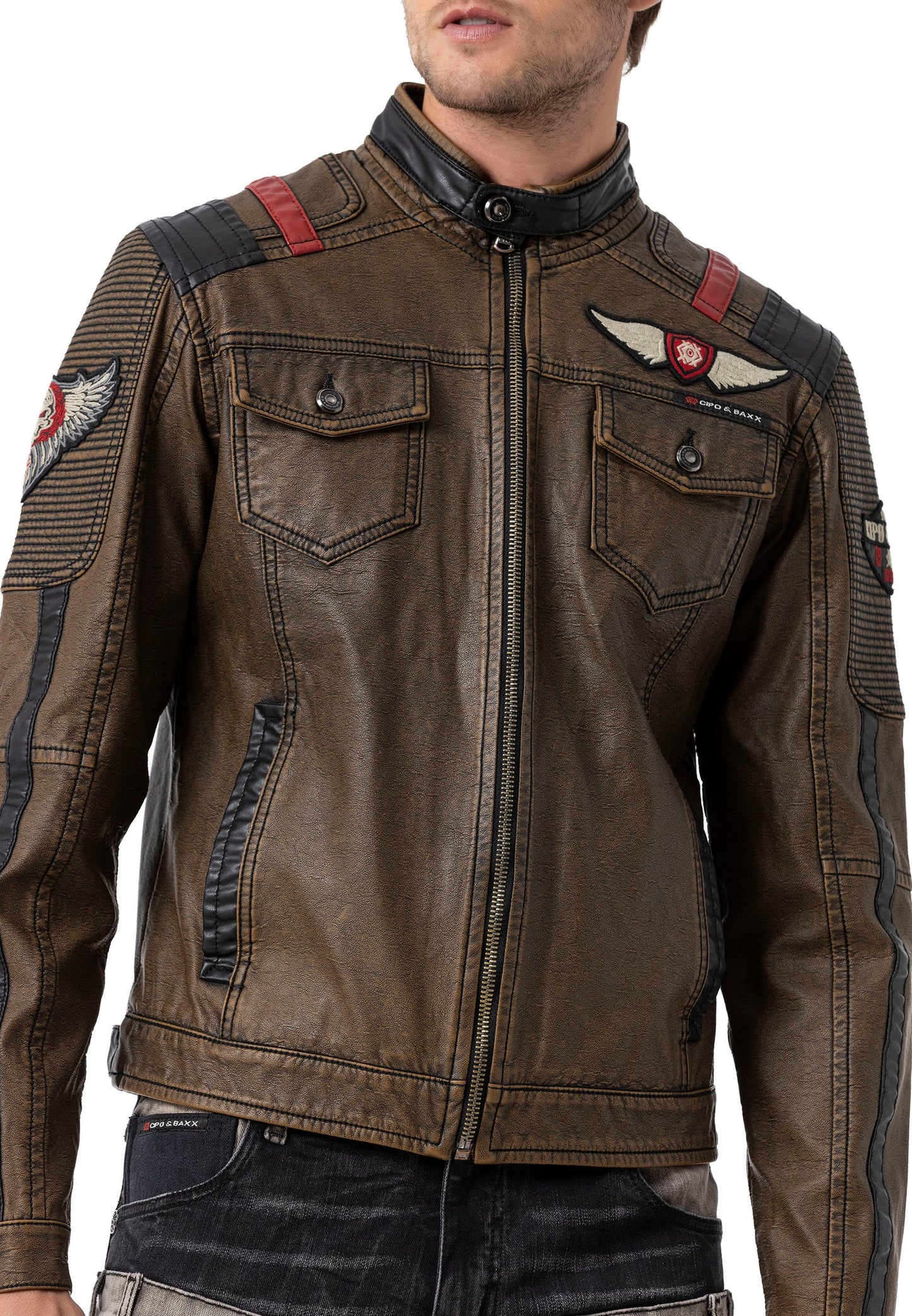 Cipo & Baxx TROPI Herren Biker Leder Jacke CJ304