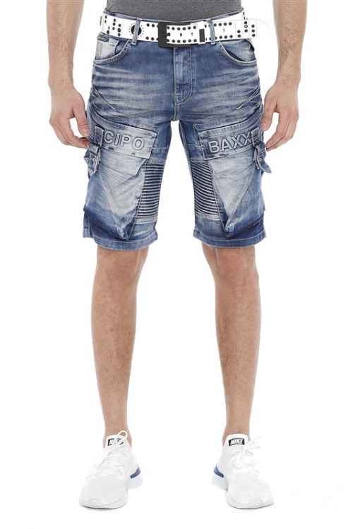 Cipo &amp; Baxx SKULL Men's Short Jeans Denim CK255