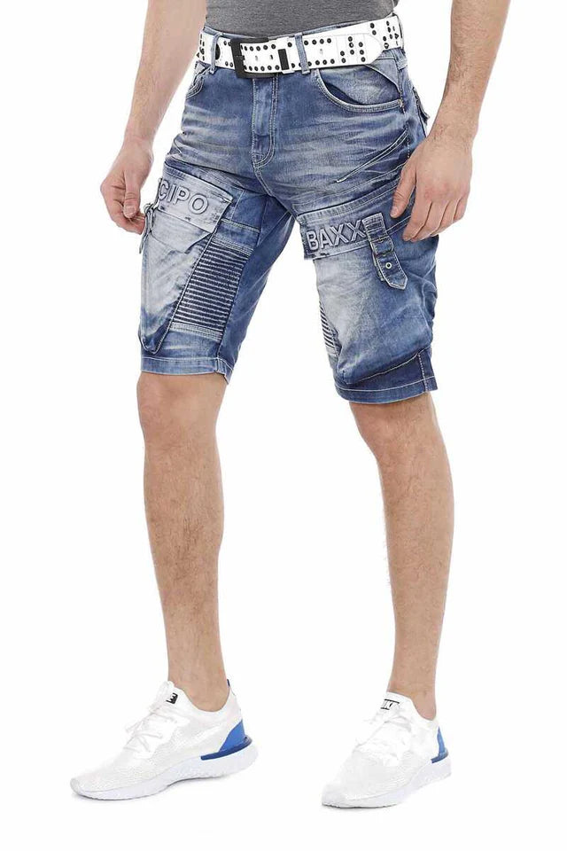 Cipo &amp; Baxx SKULL Men's Short Jeans Denim CK255