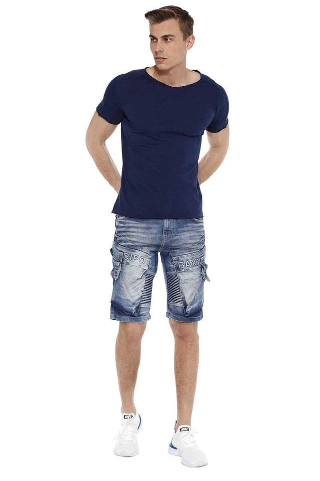 Cipo &amp; Baxx SKULL Men's Short Jeans Denim CK255