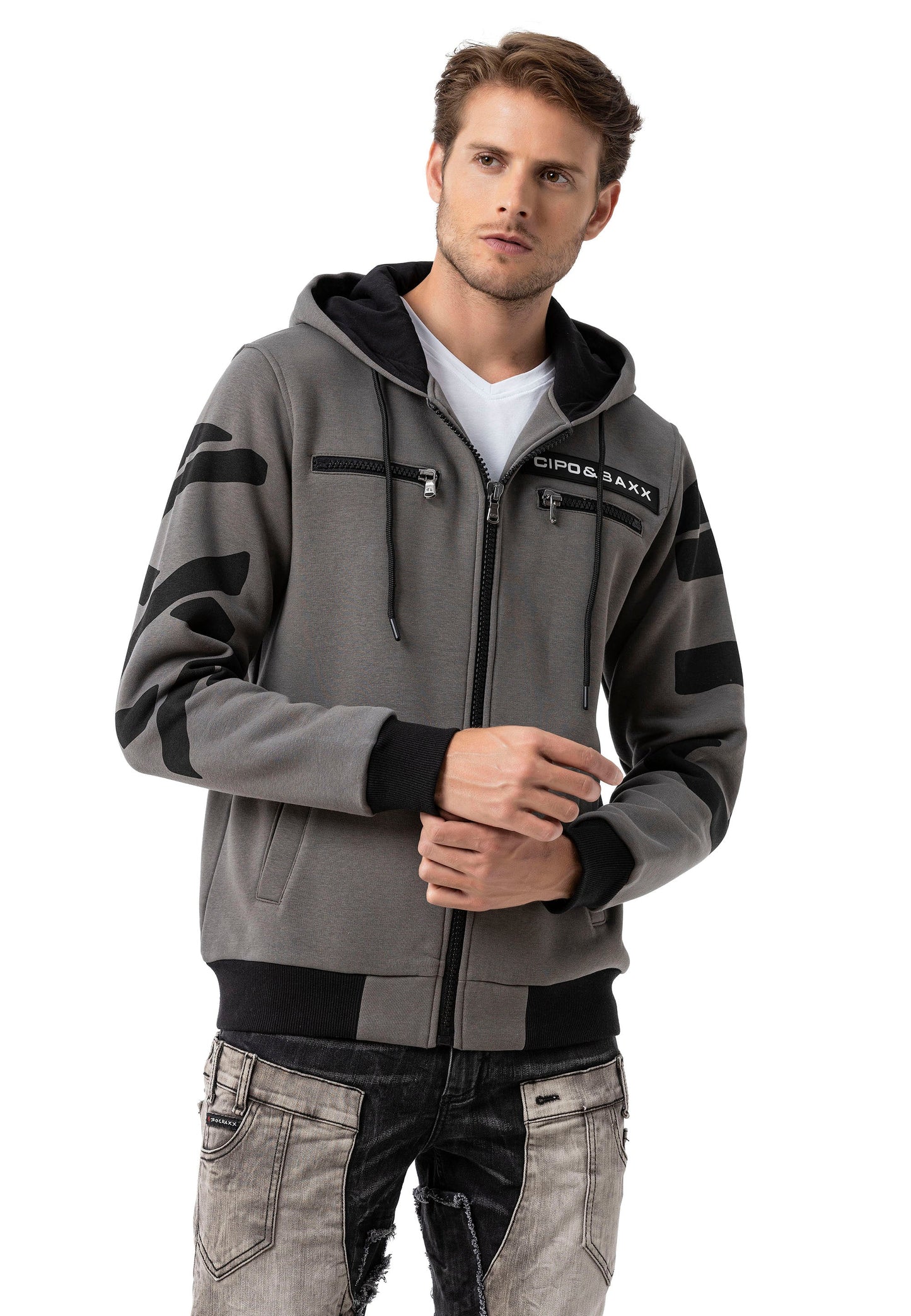 Cipo & Baxx FIRO Herren Kapuzen Hoodi grey Sweatshirt CL577