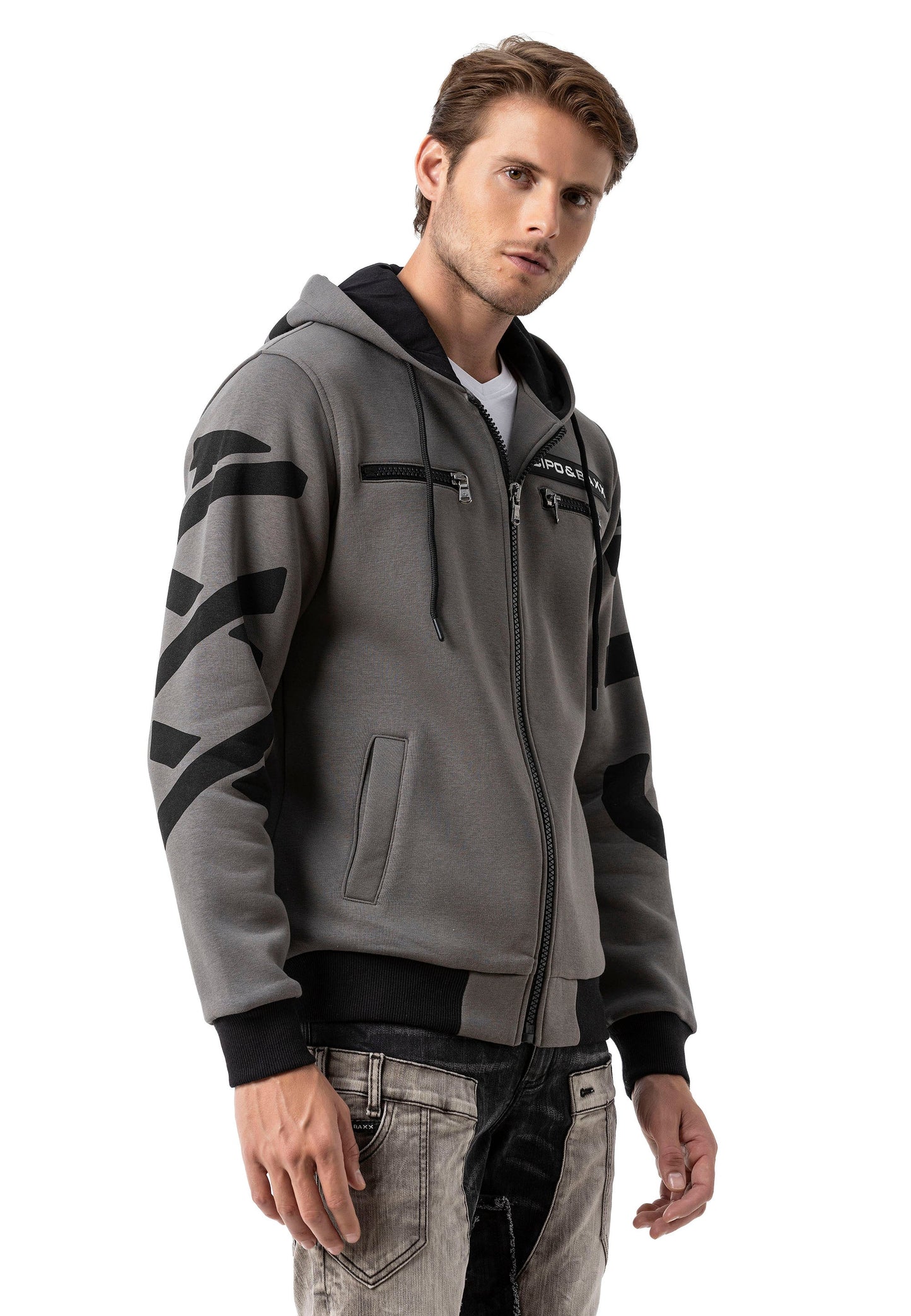 Cipo & Baxx FIRO Herren Kapuzen Hoodi grey Sweatshirt CL577