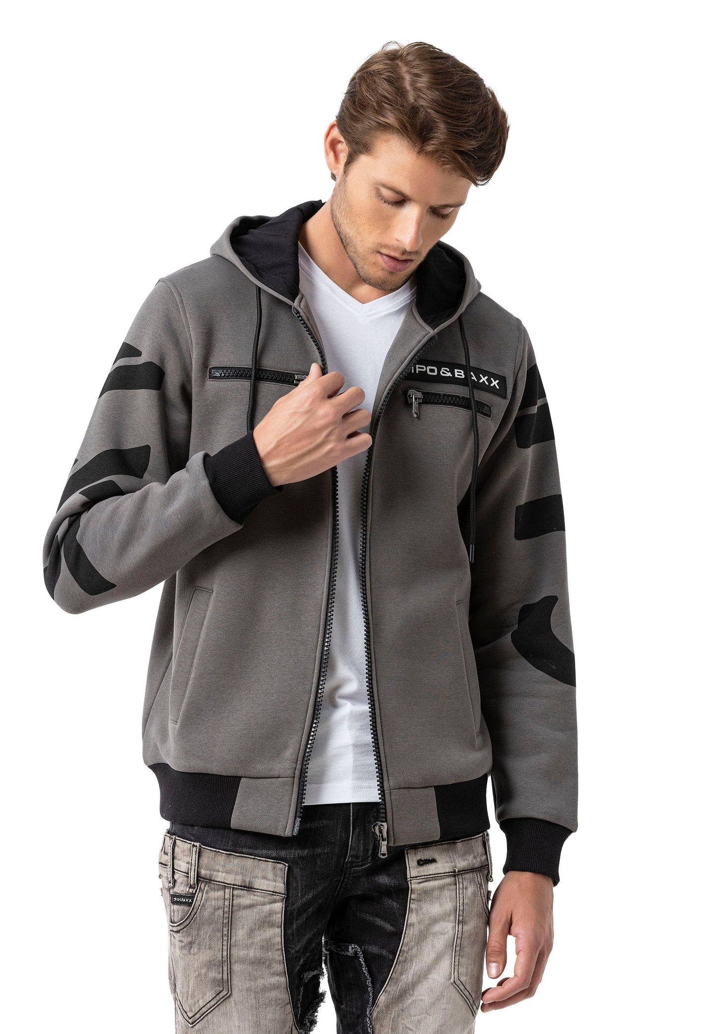 Cipo & Baxx FIRO Herren Kapuzen Hoodi grey Sweatshirt CL577