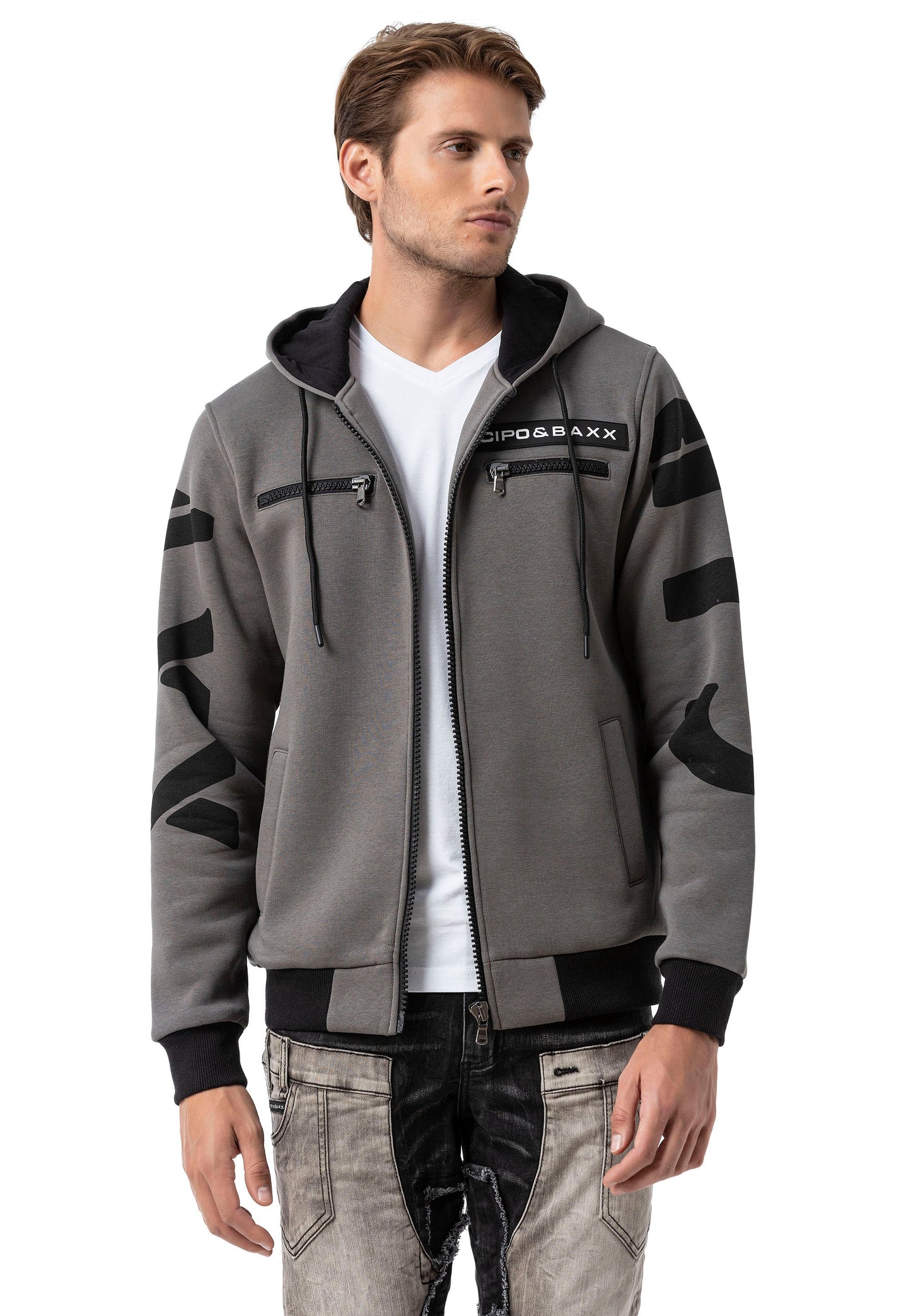 Cipo & Baxx FIRO Herren Kapuzen Hoodi grey Sweatshirt CL577