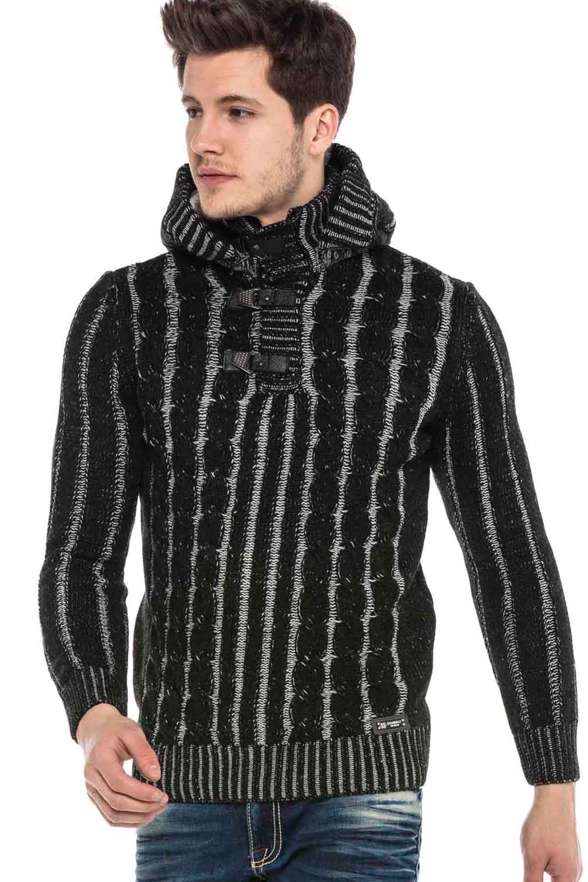 Cipo &amp; Baxx SIRUS Men's Knitted Sweater Black CP214