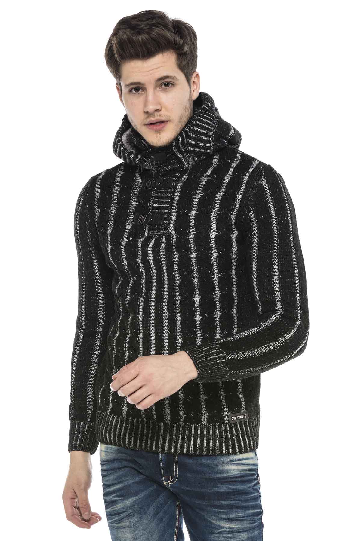 Cipo &amp; Baxx SIRUS Men's Knitted Sweater Black CP214