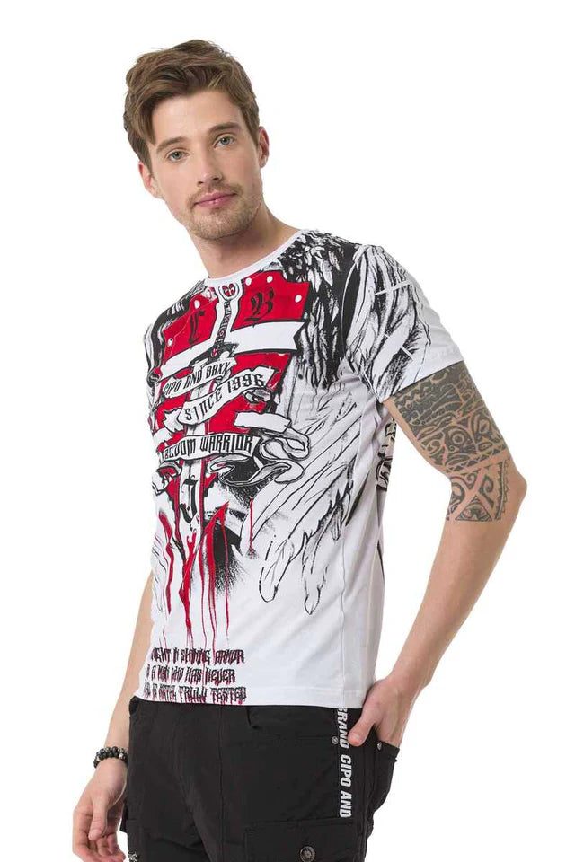 Cipo &amp; Baxx WARRIOR Men's T-Shirt CT673 white