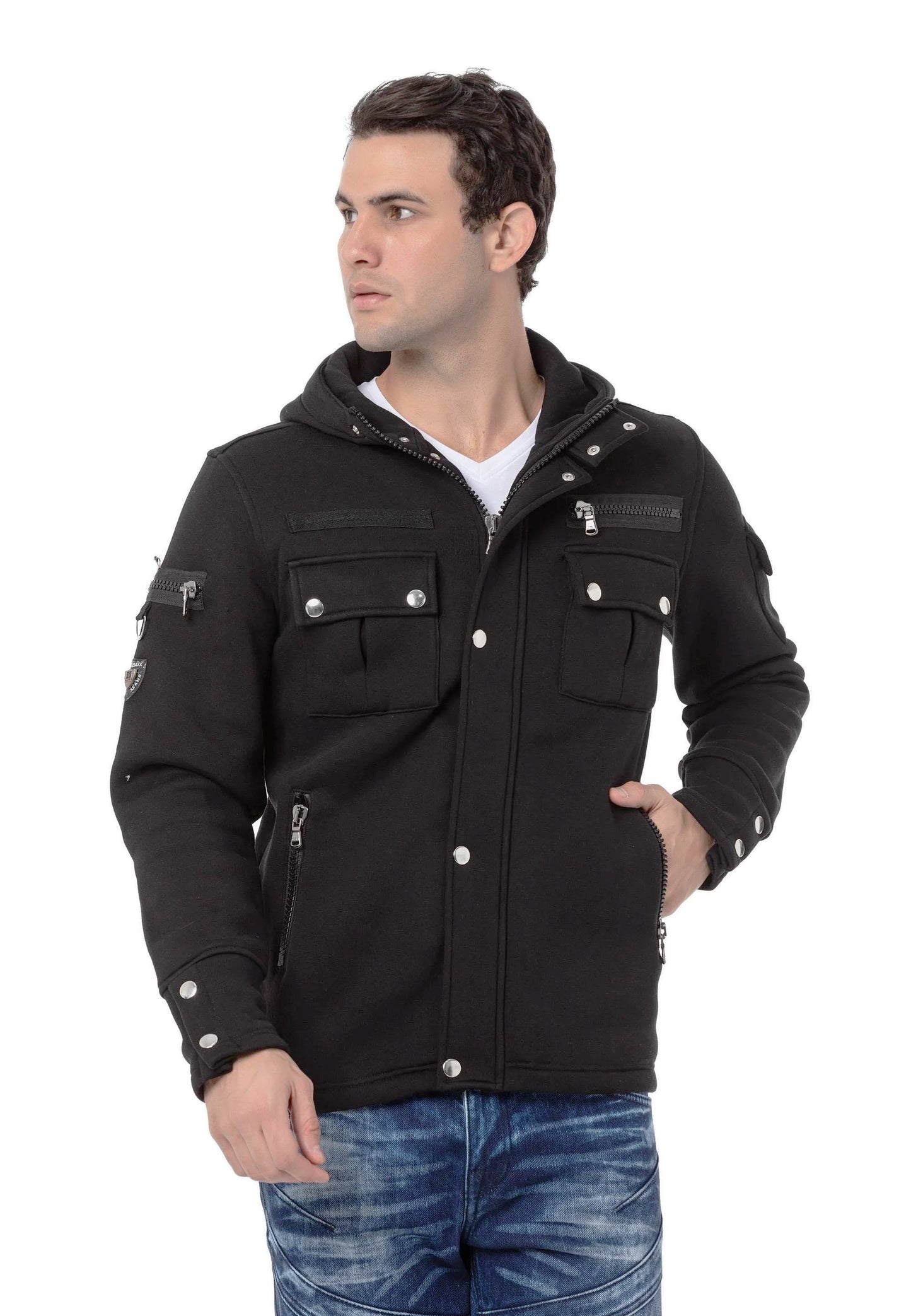 Cipo &amp; Baxx SIMBA Men's Jeans Jacket Hooded Denim CJ301