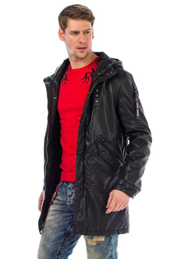 Cipo &amp; Baxx BLACKNESS men's leather coat CM148