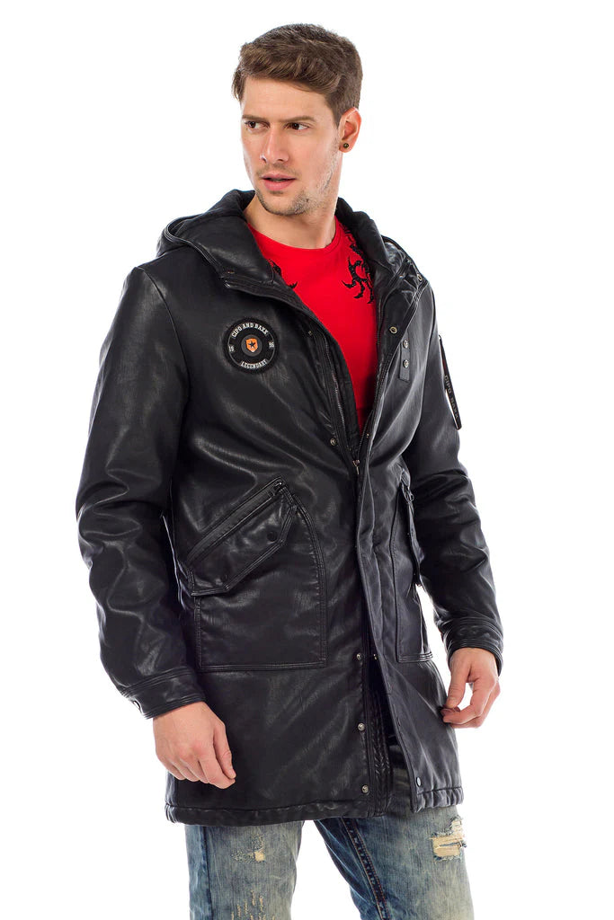 Cipo &amp; Baxx BLACKNESS men's leather coat CM148