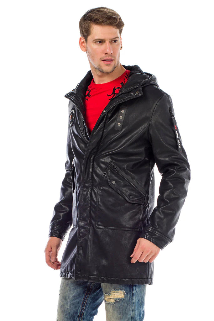 Cipo &amp; Baxx BLACKNESS men's leather coat CM148